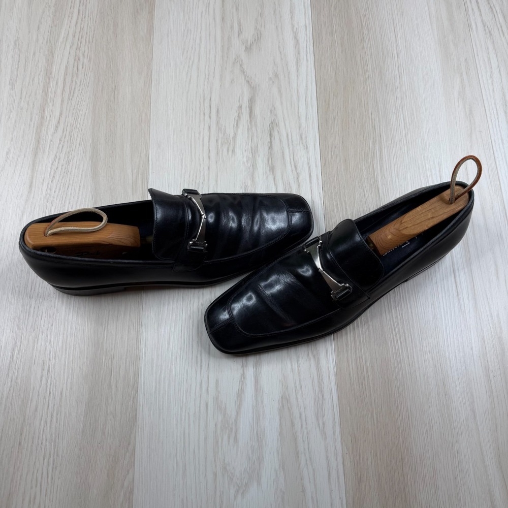 Salvatore Ferragamo Mens Black Leather Silver Bits Slip On Loafers Size 10.5D